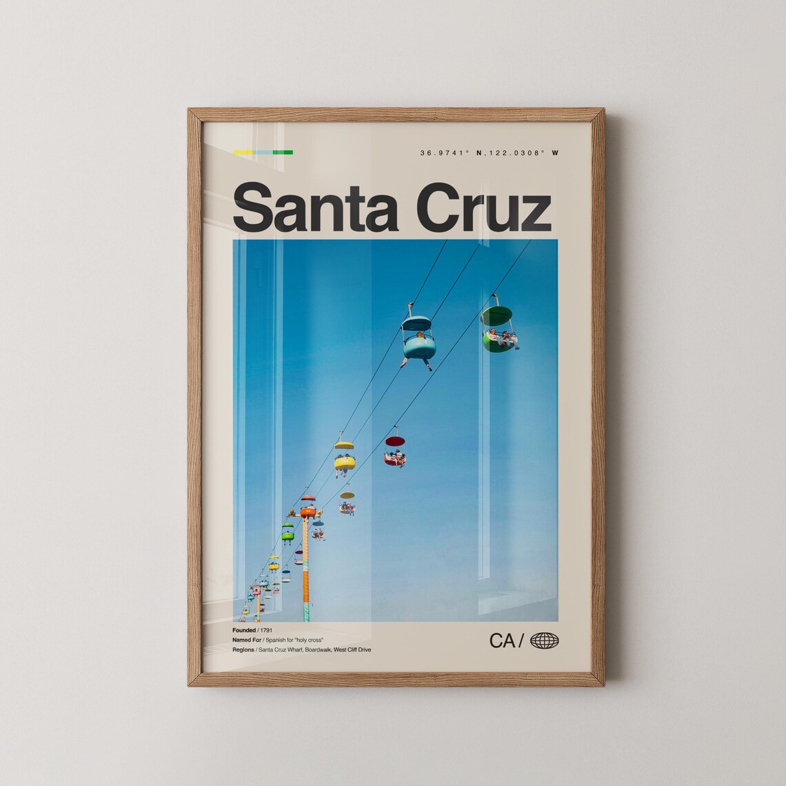 Santa Cruz Boardwalk Sky Ride Colorful Gondolas Travel Photo Poster