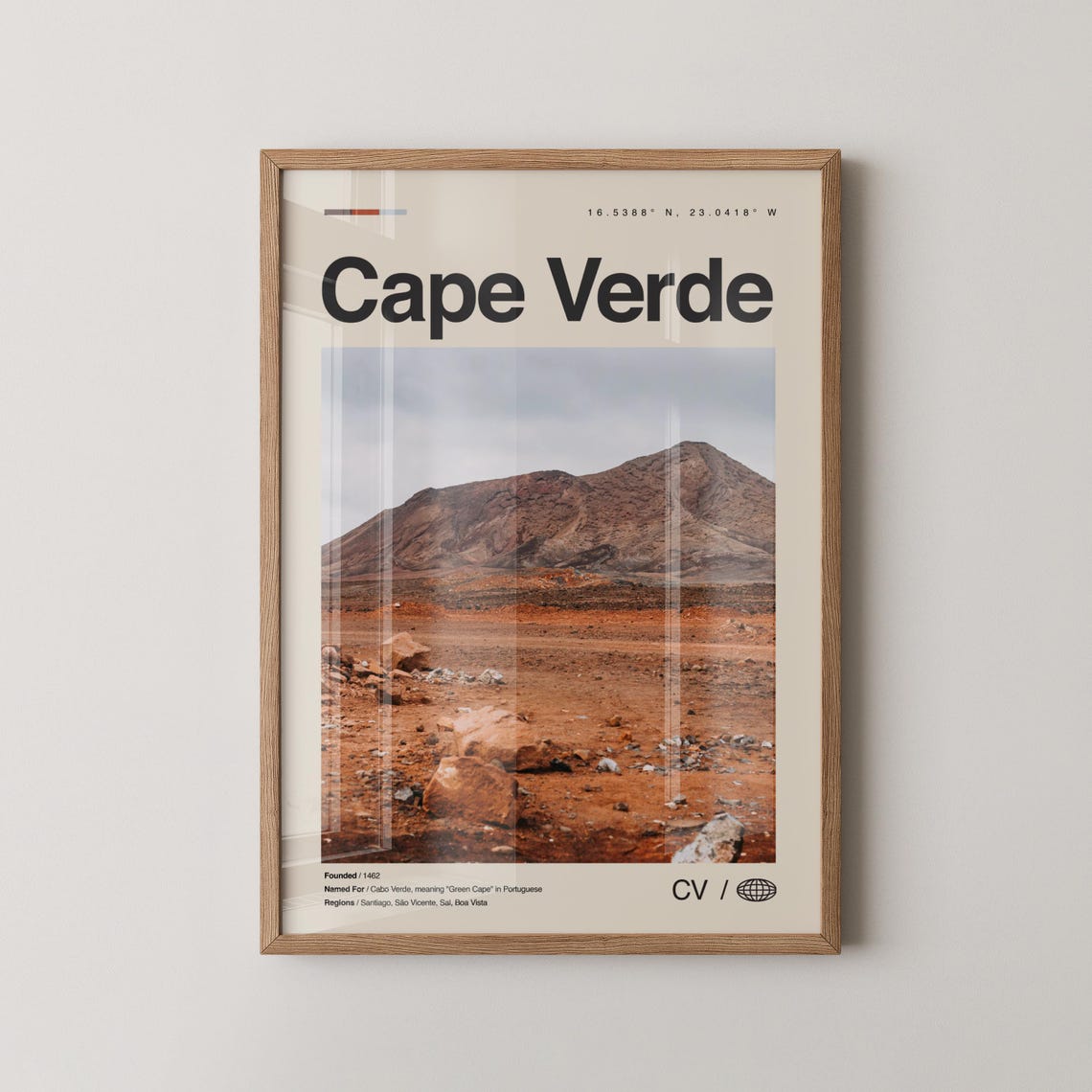 Cape Verde Desert Photo Travel Poster With Red Mountain Landscape