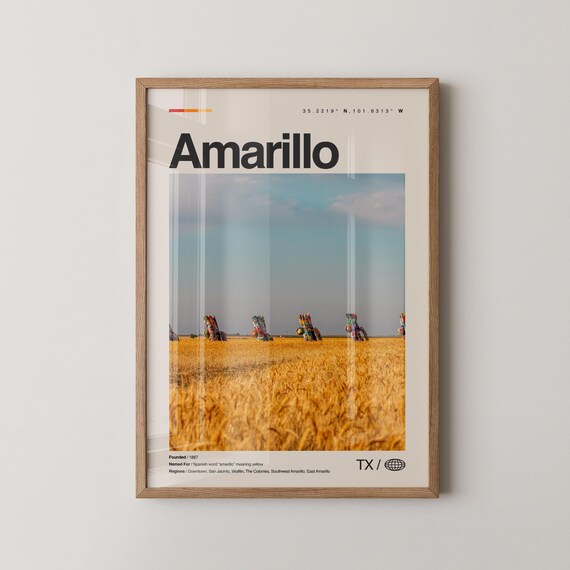Amarillo Print Wall Art Poster Photo Dcor Map Texas