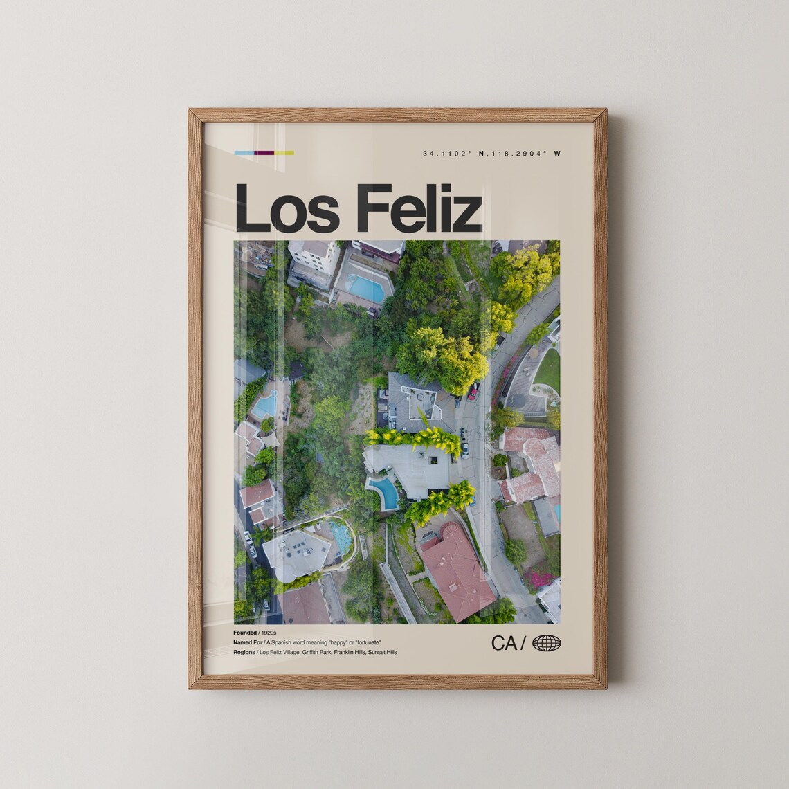 Los Feliz California Aerial Neighborhood Photo Travel Poster