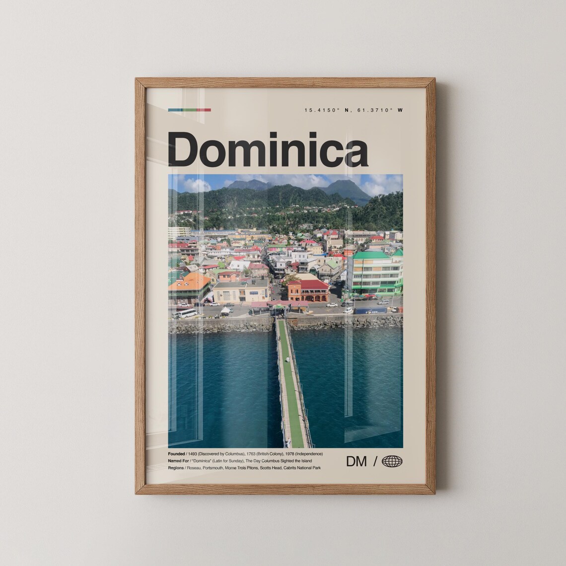 Dominica Caribbean Roseau Waterfront Photo Poster With Island Facts