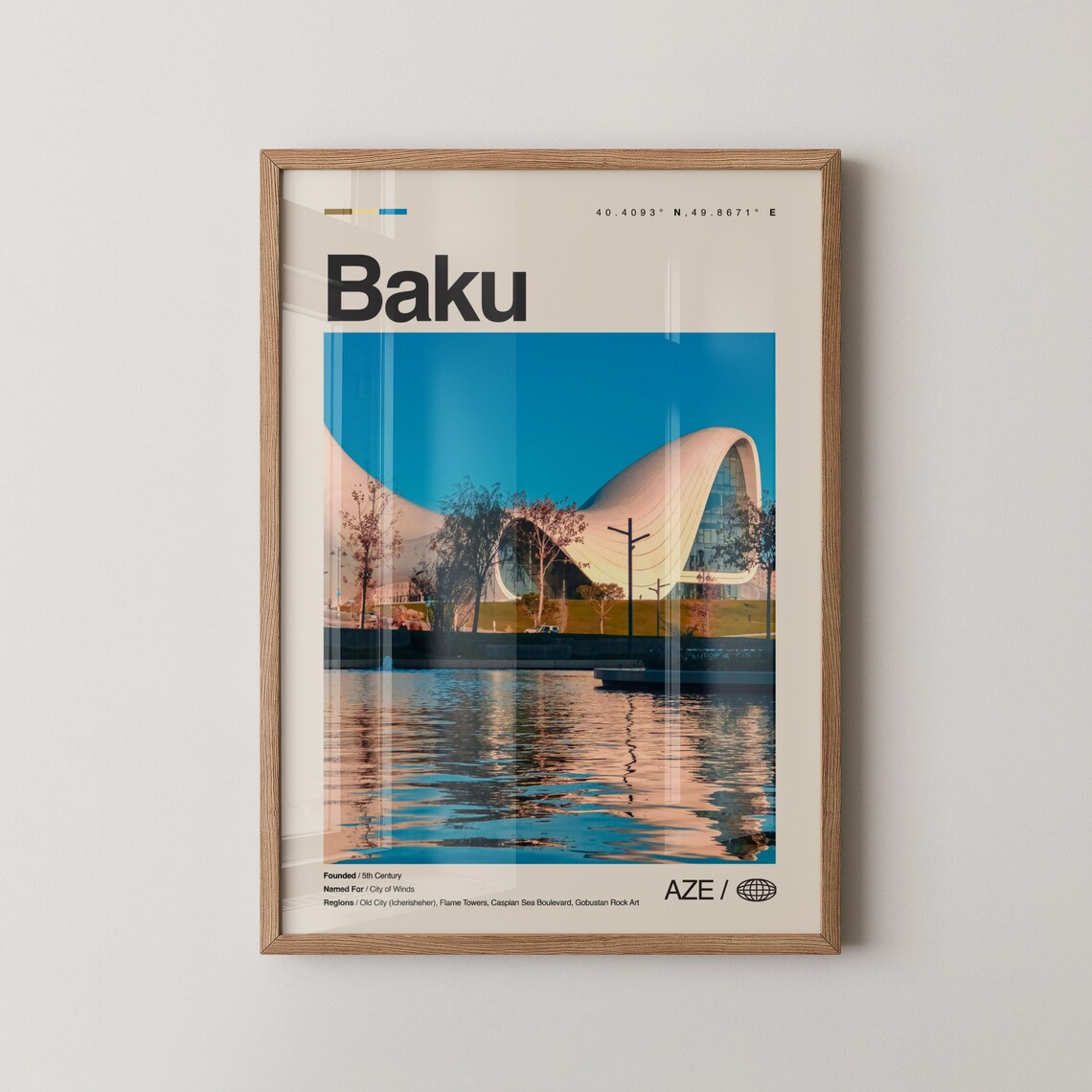 Baku Azerbaijan Flowing Heydar Aliyev Center Photo Travel Poster