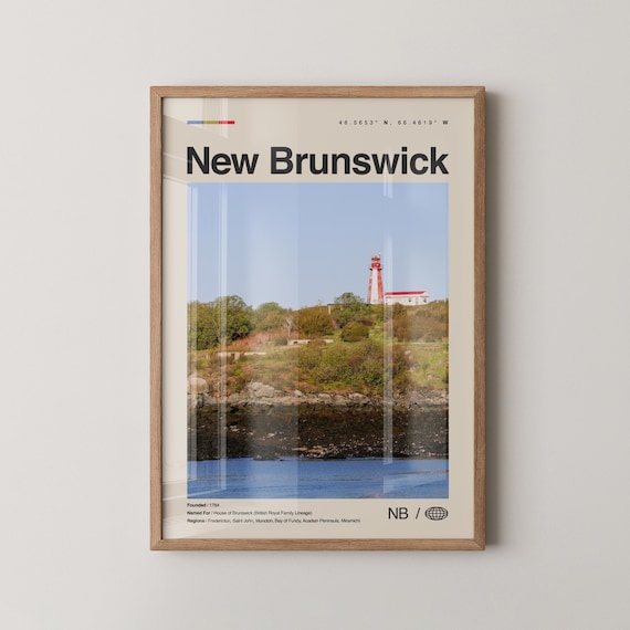 New Brunswick Lighthouse Rocky Coast Minimalist Travel Poster