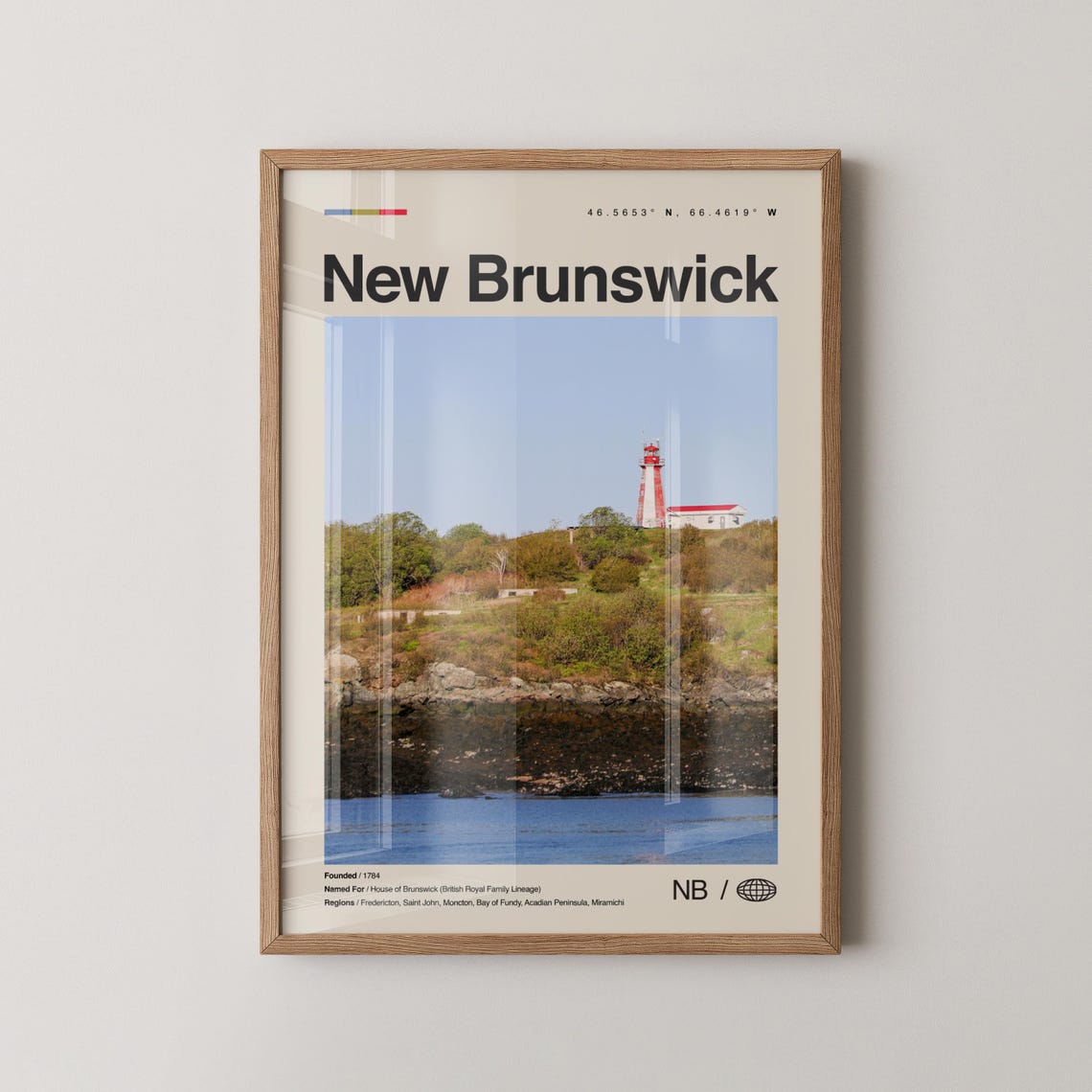 New Brunswick Lighthouse Rocky Coast Minimalist Travel Poster