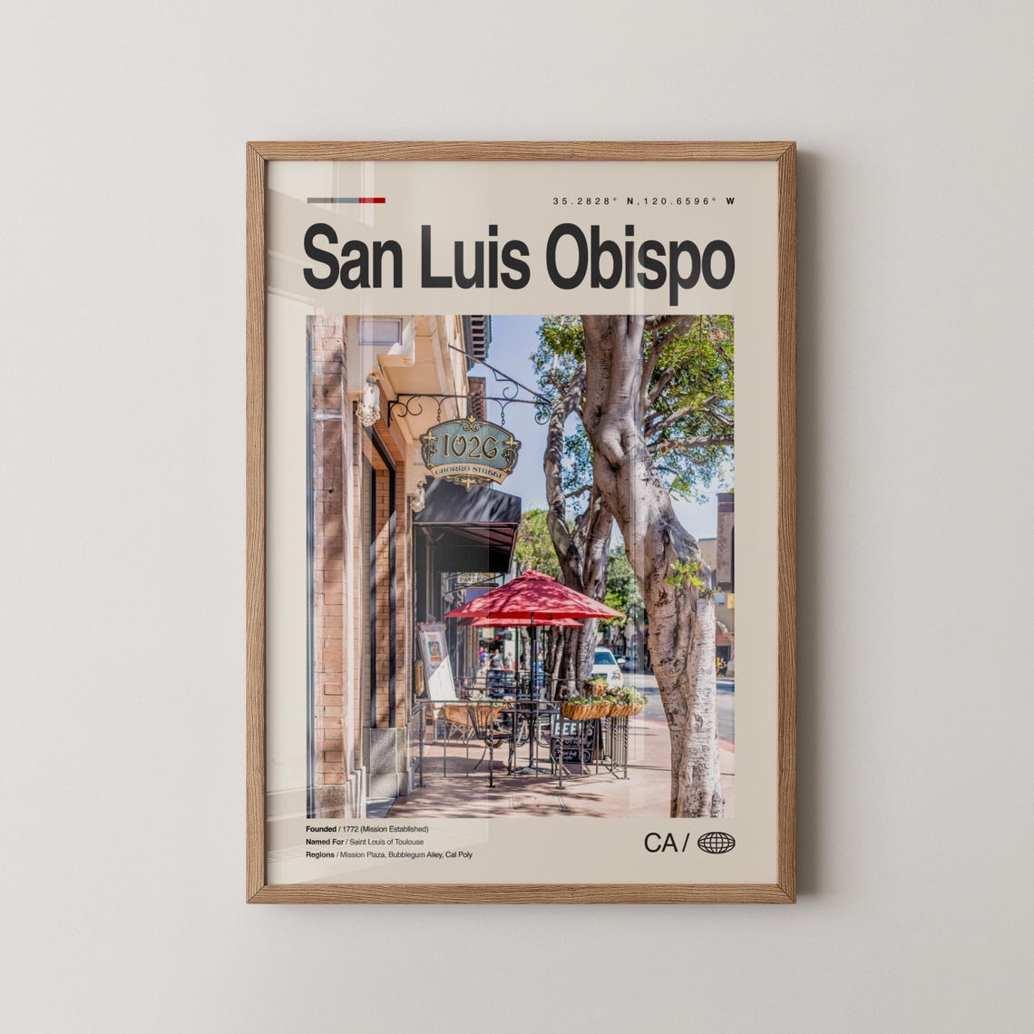San Luis Obispo Sunny Downtown Street Cafe Umbrella Travel Poster