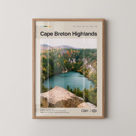 Cape Breton Highlands Autumn Lake Teal Water Vintage Travel Poster