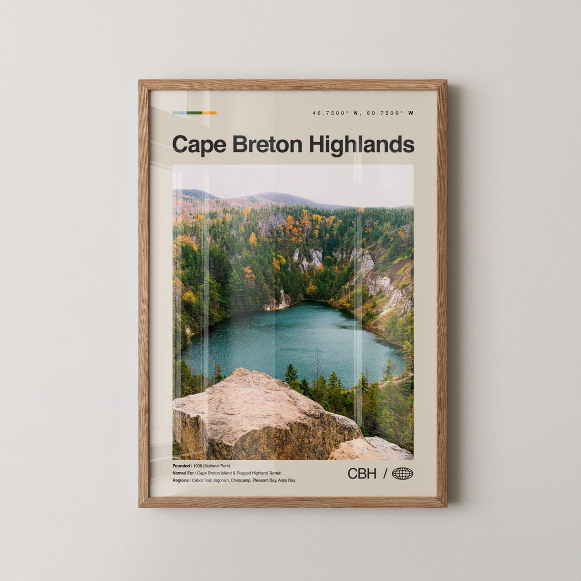 Cape Breton Highlands Autumn Lake Teal Water Vintage Travel Poster