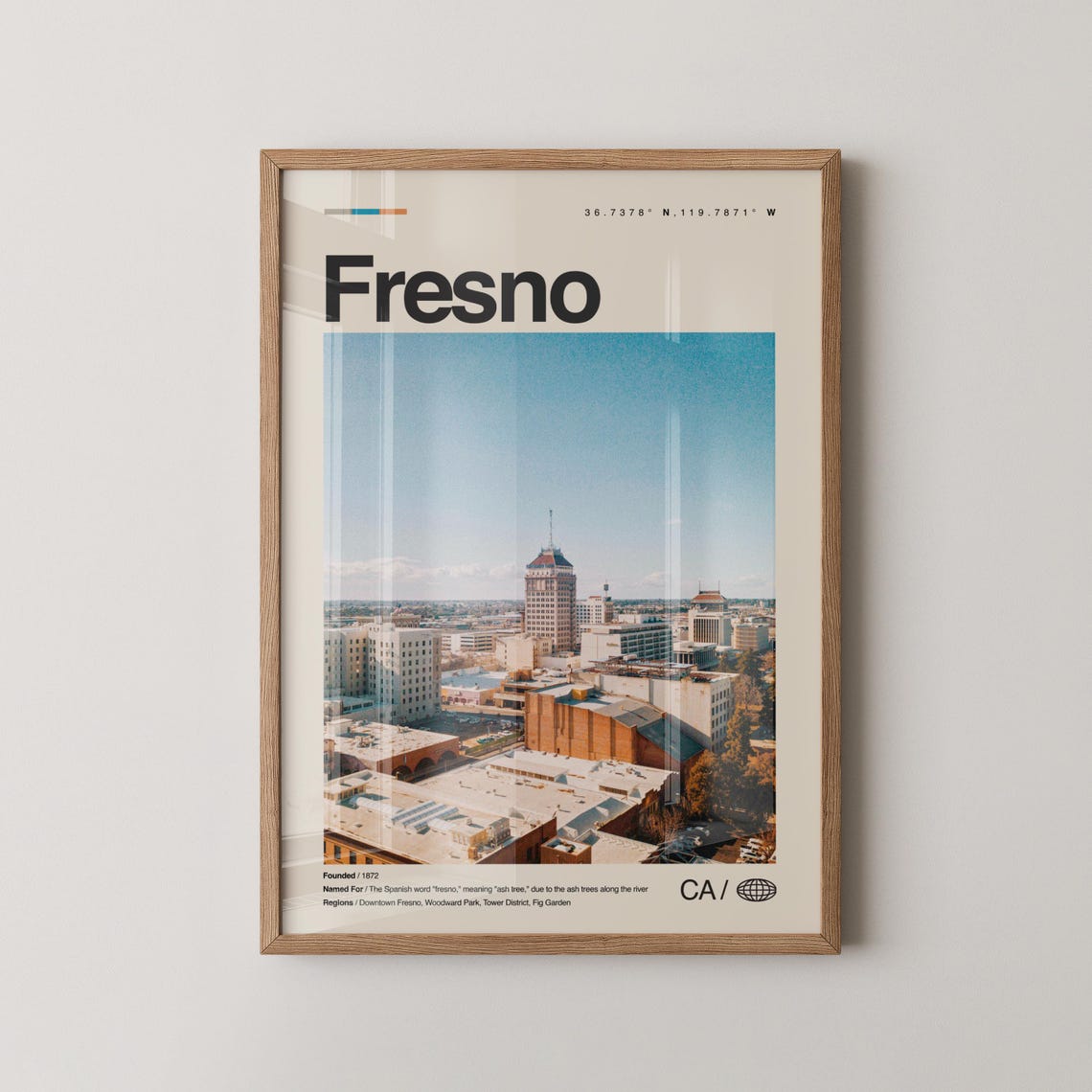 Fresno California Downtown Skyline Central Valley Travel Poster