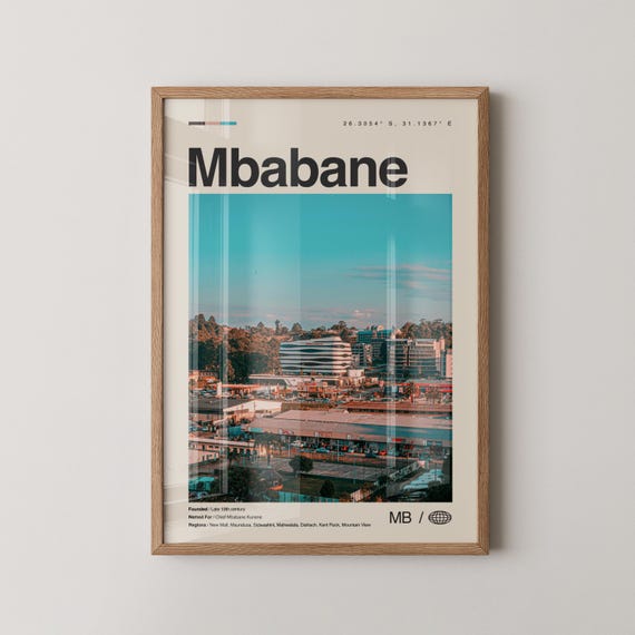 Mbabane Print Wall Art Poster Photo Dcor Map Eswatini