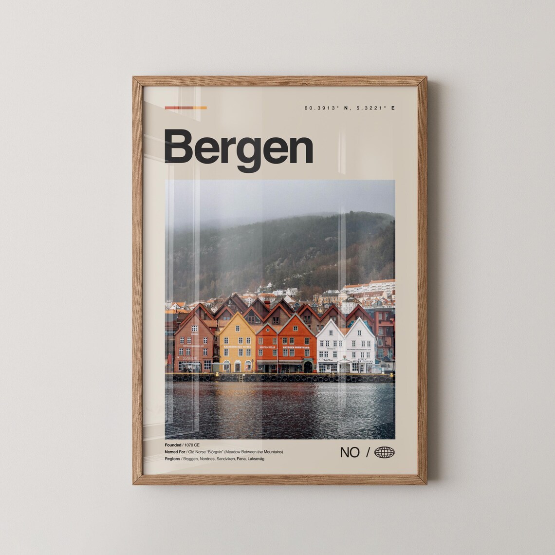 Bergen Travel Poster, Norway Europe Wall Art