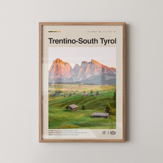 Trentino South Tyrol Print Black And White Wall Art Poster Photo Dcor Map