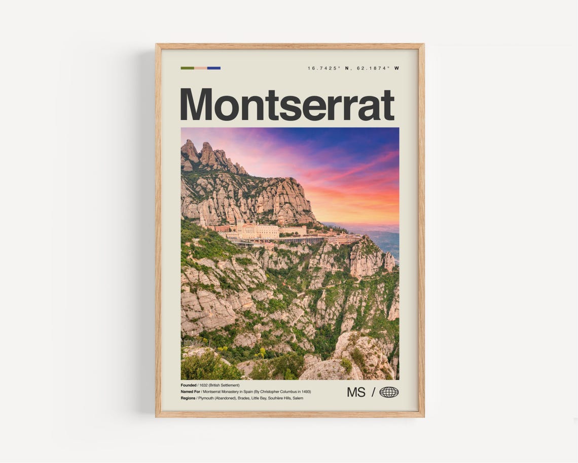 Montserrat Caribbean Mountain Cliffs Sunset Photo Travel Poster