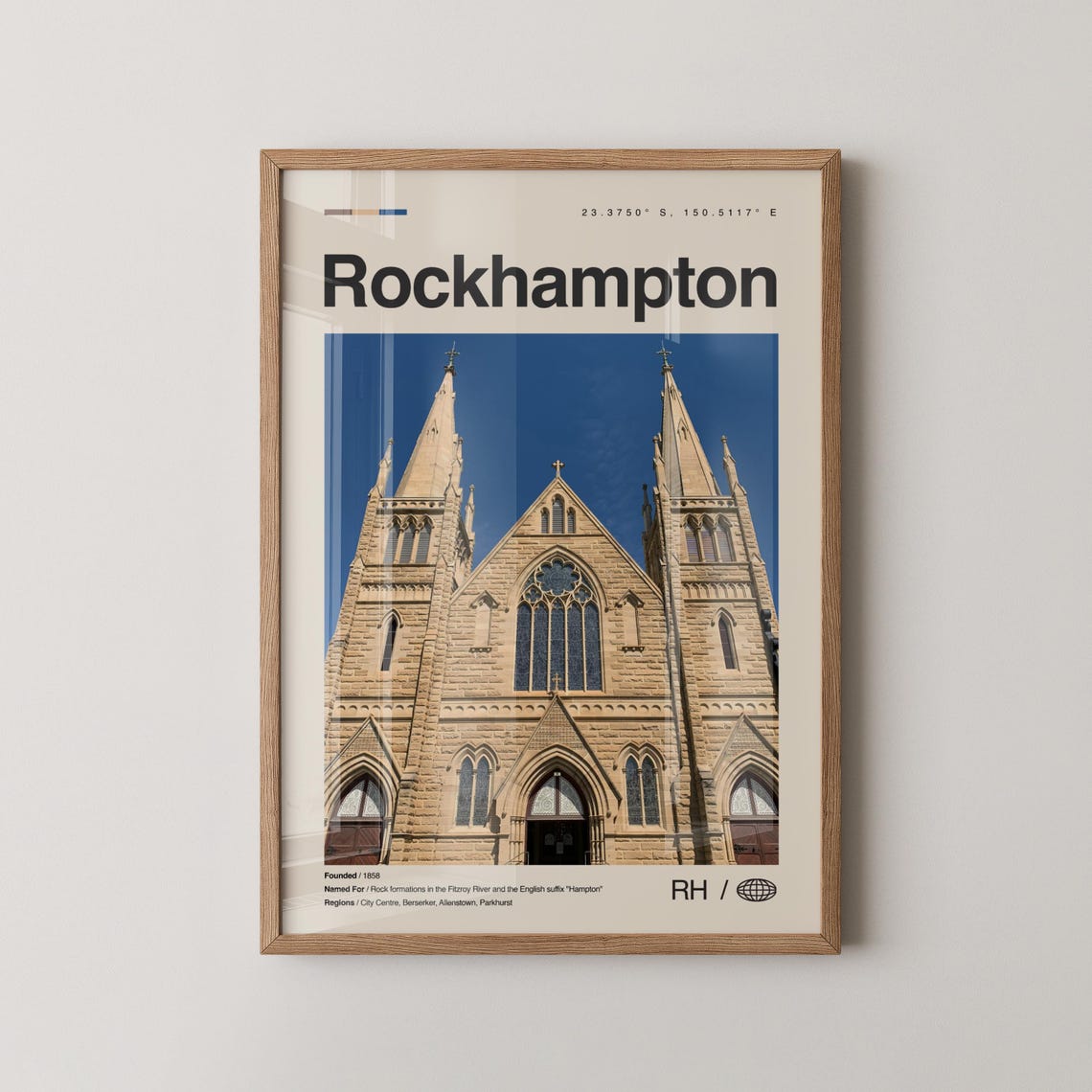 Rockhampton Print Wall Art Poster Photo Dcor Map