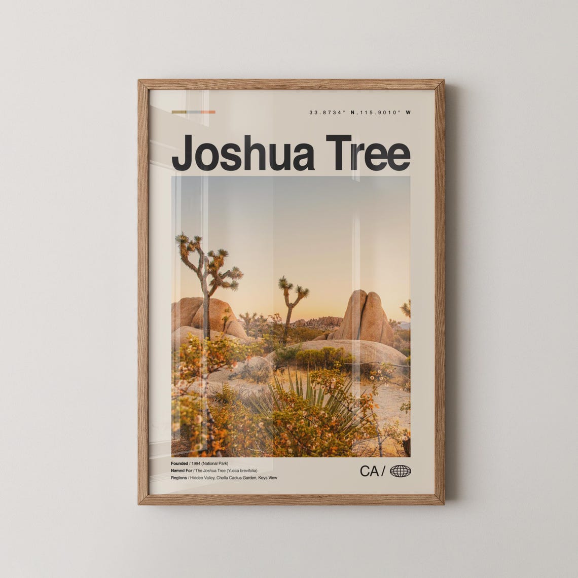 Joshua Tree National Park Desert Sunset Golden Rocks Travel Poster