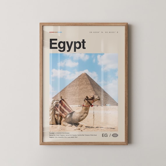 Egypt Giza Pyramid Resting Camel Desert Vintage Travel Photo Poster