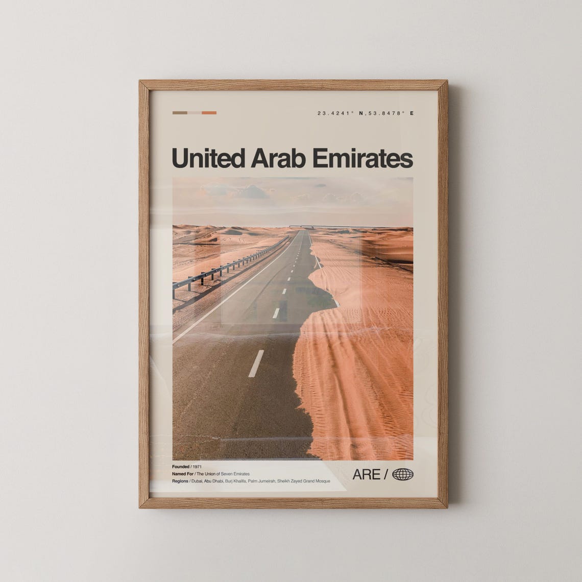 United Arab Emirates Desert Highway Aerial Photo Travel Poster