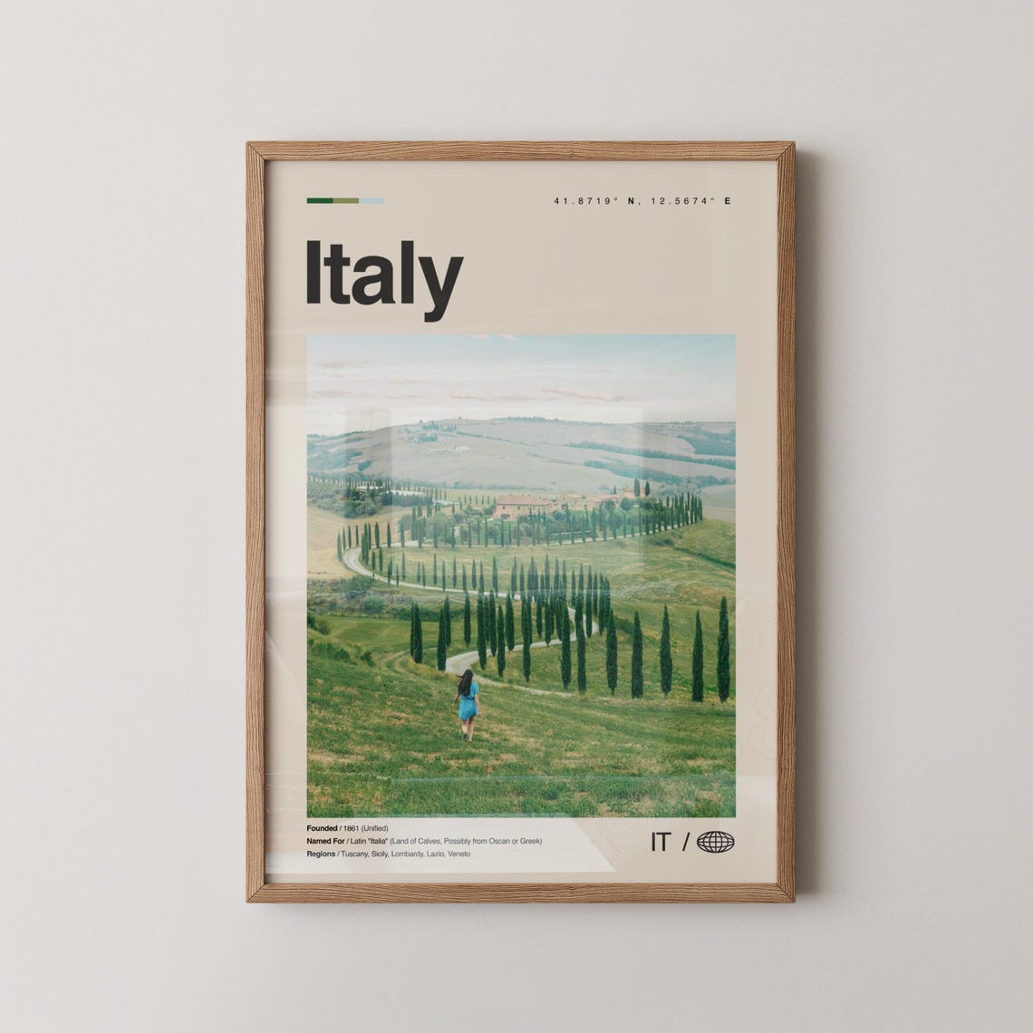 Italy Tuscany Cypress Road Photo Poster Rolling Green Hills Art