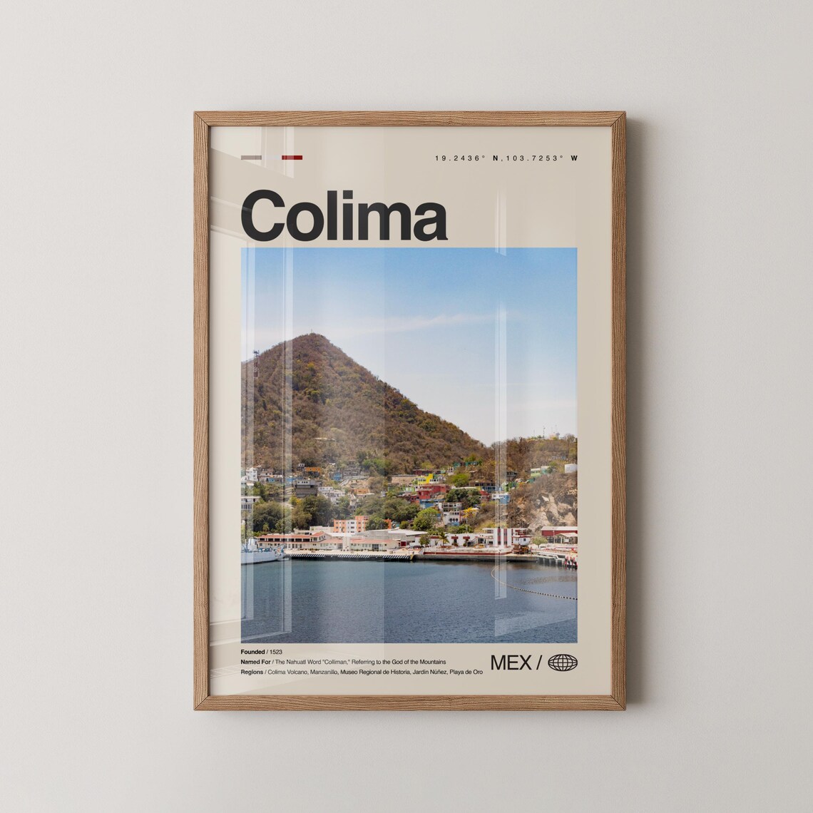 Colima Mexico Travel Poster Volcano Mountain Bay Coastal City Photography