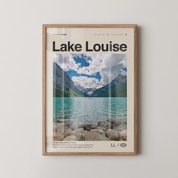 Lake Louise Alberta Turquoise Water Mountain Canoe Travel Poster