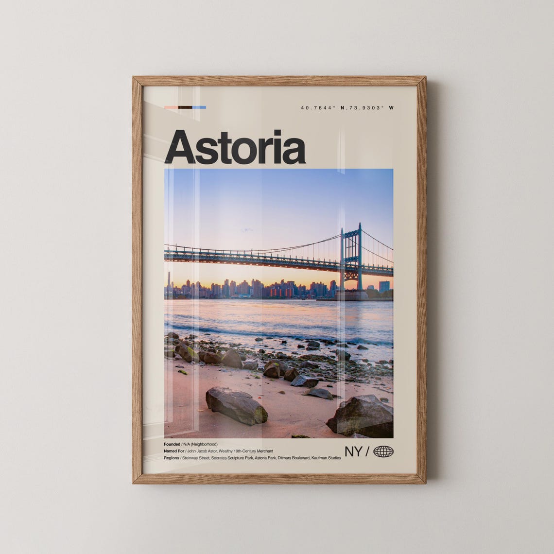 Astoria Queens NY Sunset Bridge Waterfront Skyline Travel Poster