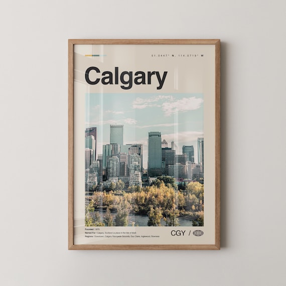 Calgary Alberta Skyline Autumn River Daytime Photography Travel Poster