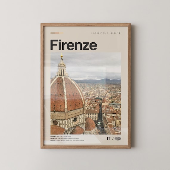 Firenze Print Black And White Wall Art Poster Photo Dcor Map Italia