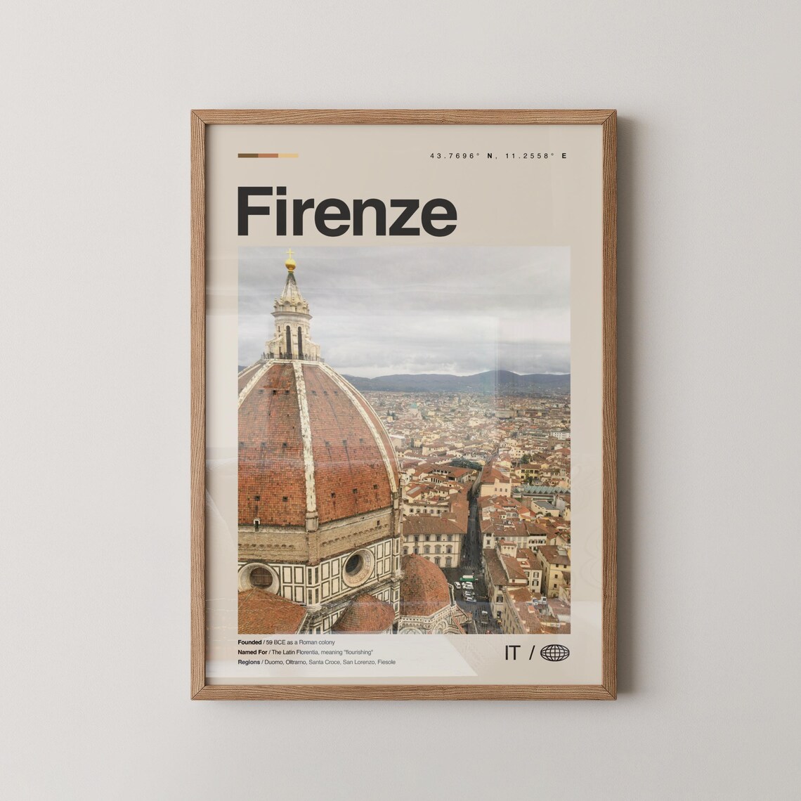 Firenze Print Black And White Wall Art Poster Photo Dcor Map Italia