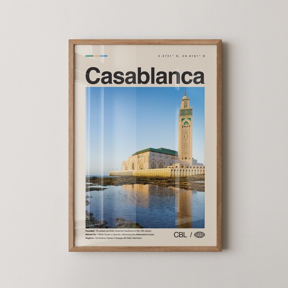 Casablanca Morocco Hassan II Mosque Sea Reflection Travel Poster