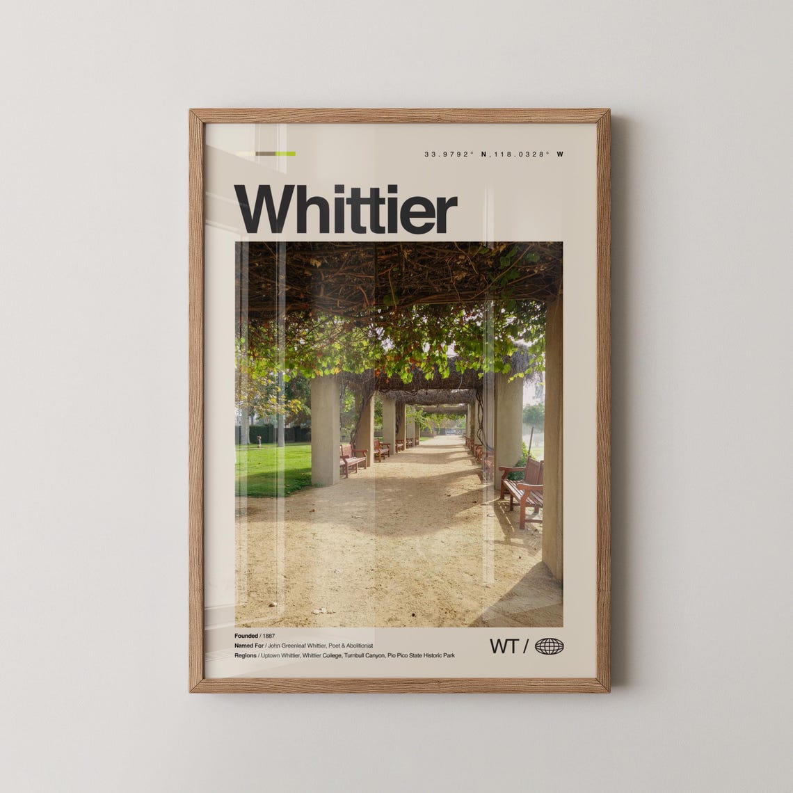 Whittier California Garden Walkway Benches Vintage Travel Poster