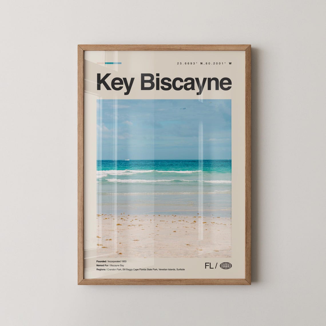 Key Biscayne Florida Travel Poster Beach Waves Vintage Scene