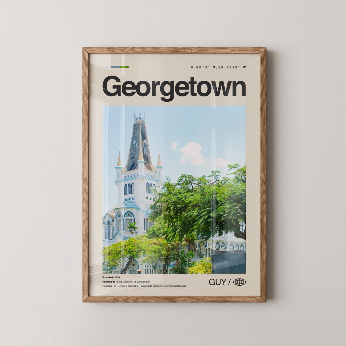 Georgetown Guyana St George Cathedral Colonial Travel Poster