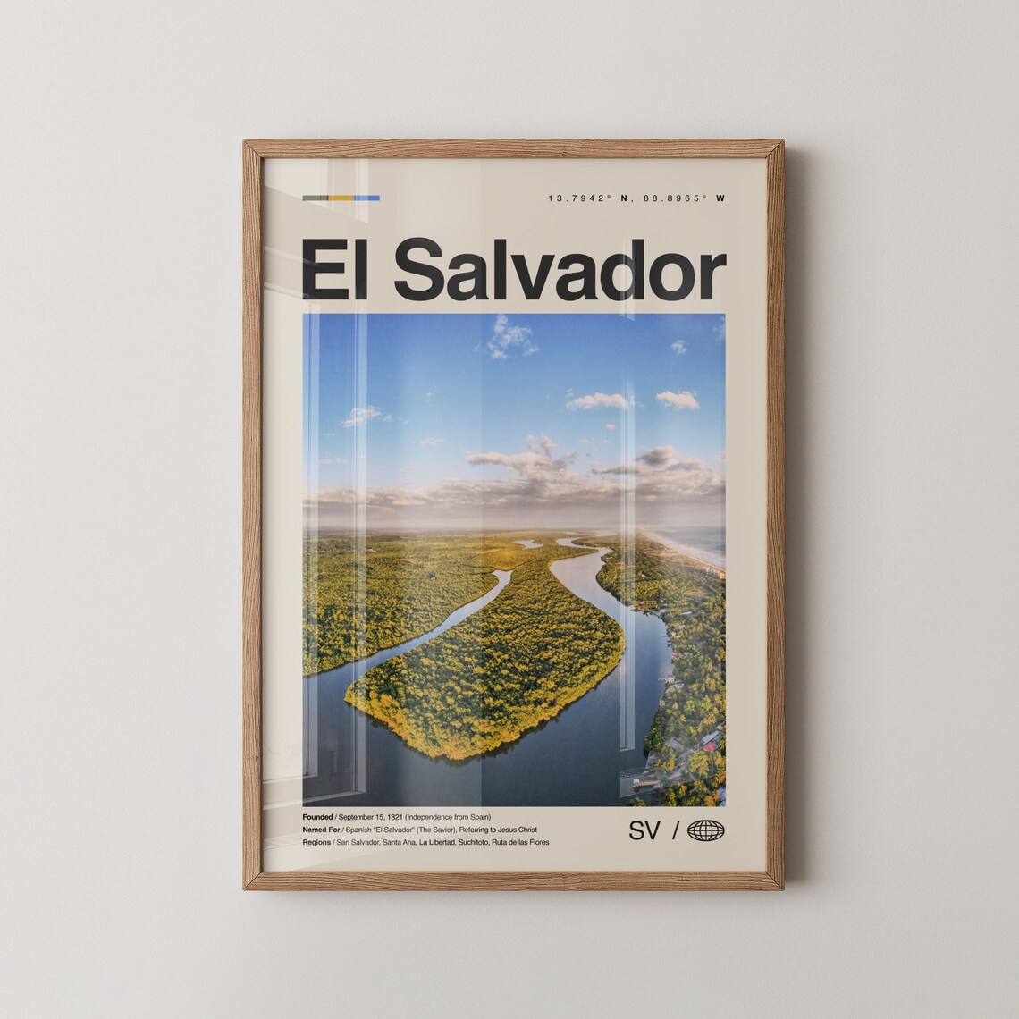 El Salvador Mangrove River Aerial Minimalist Photo Travel Poster
