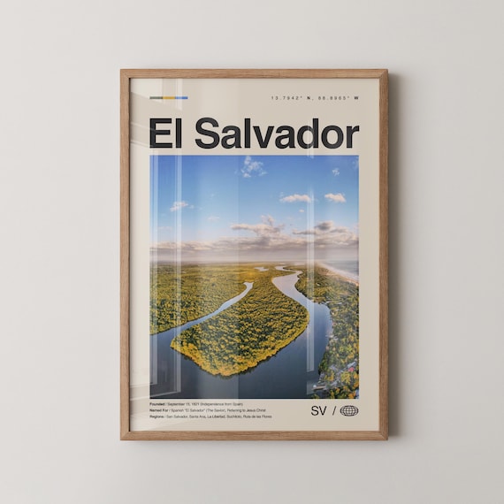El Salvador Mangrove River Aerial Minimalist Photo Travel Poster