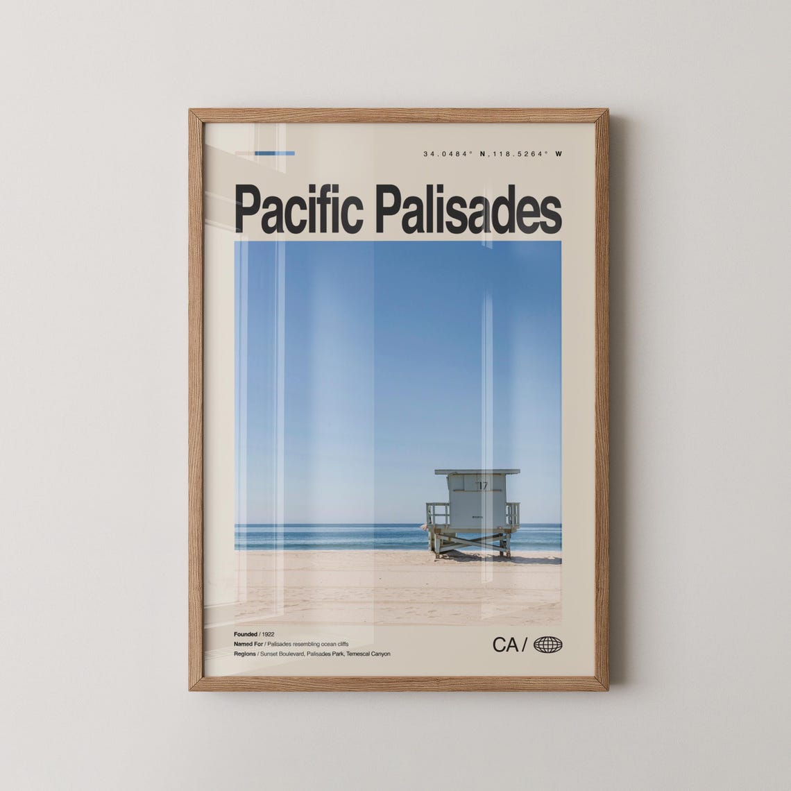 Pacific Palisades California Travel Poster with Lifeguard Tower