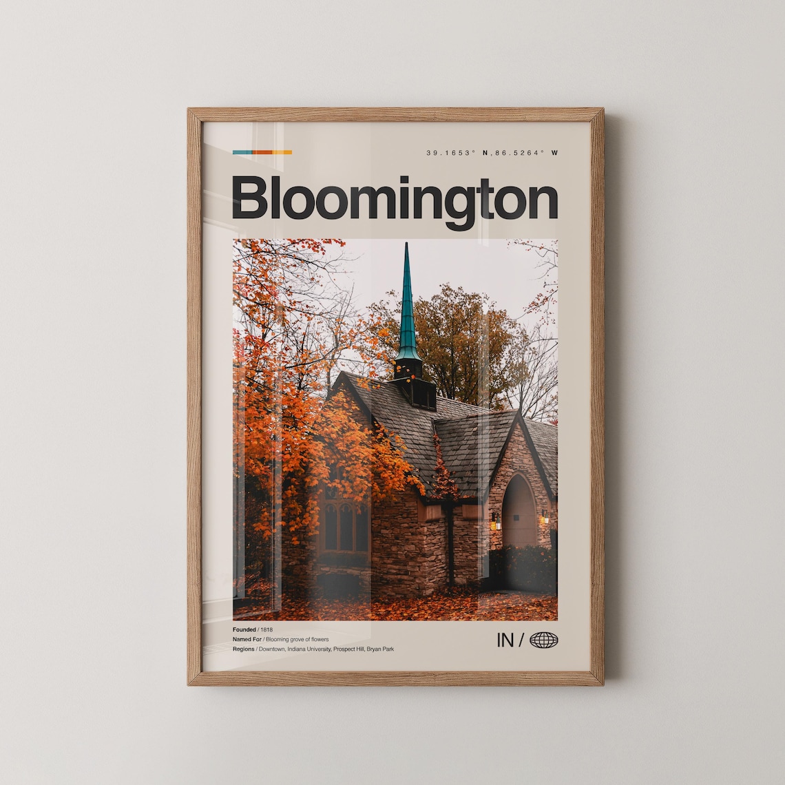 Bloomington Indiana Autumn Church Real Photo Modern Travel Poster