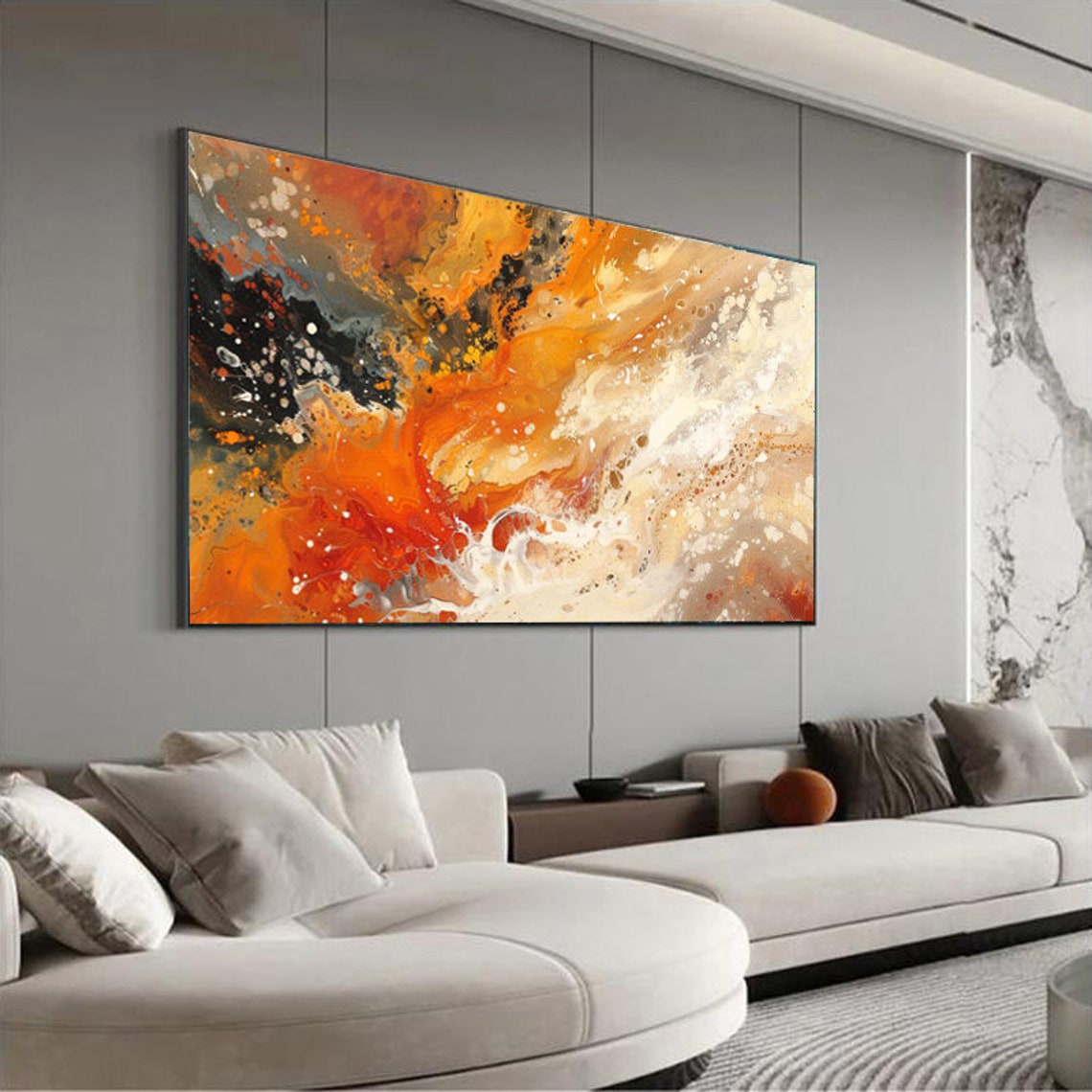 Bold Flowing Orange Abstract Fluid Art Swirls Modern Art Poster - Image 2
