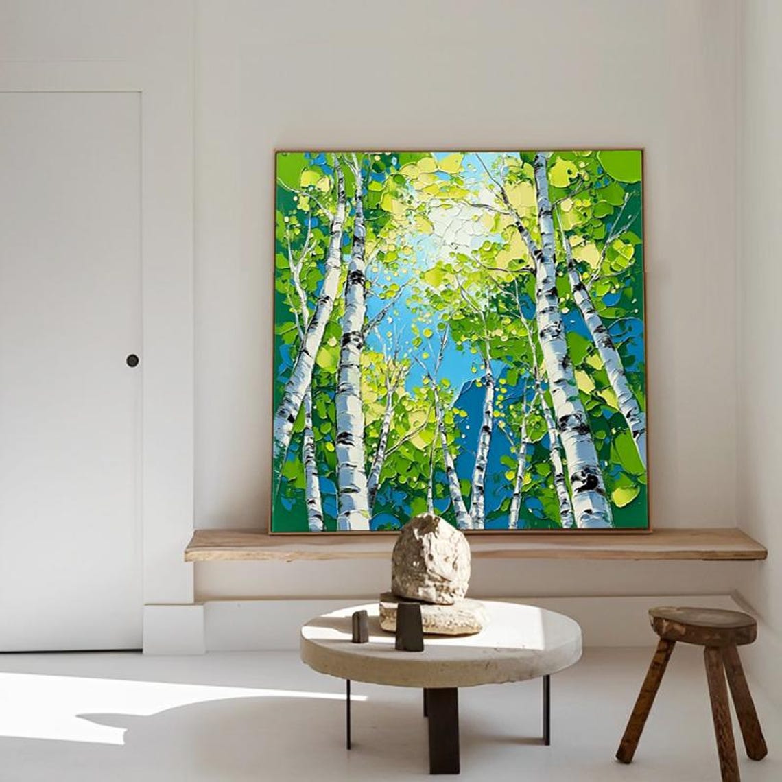 Sunlit Birch Tree Forest With a Green Summer Canopy Artwork Poster - Image 6