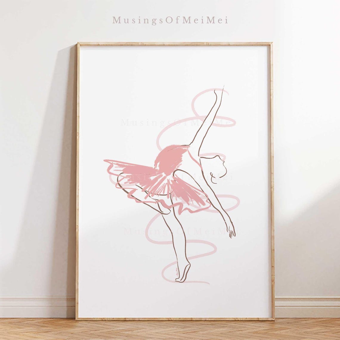 Pink Ballerina Arabesque Minimalist Line Dance Wall Decor Poster