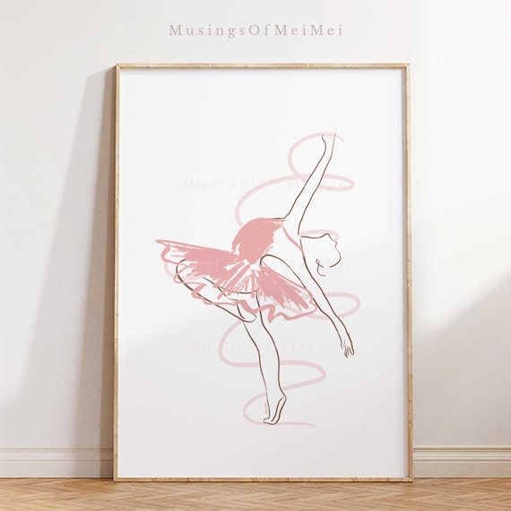 Graceful Pink Ballerina Print For Girls Room Decor Minimalist Dance Wall Art Ballet Silhouette Poster