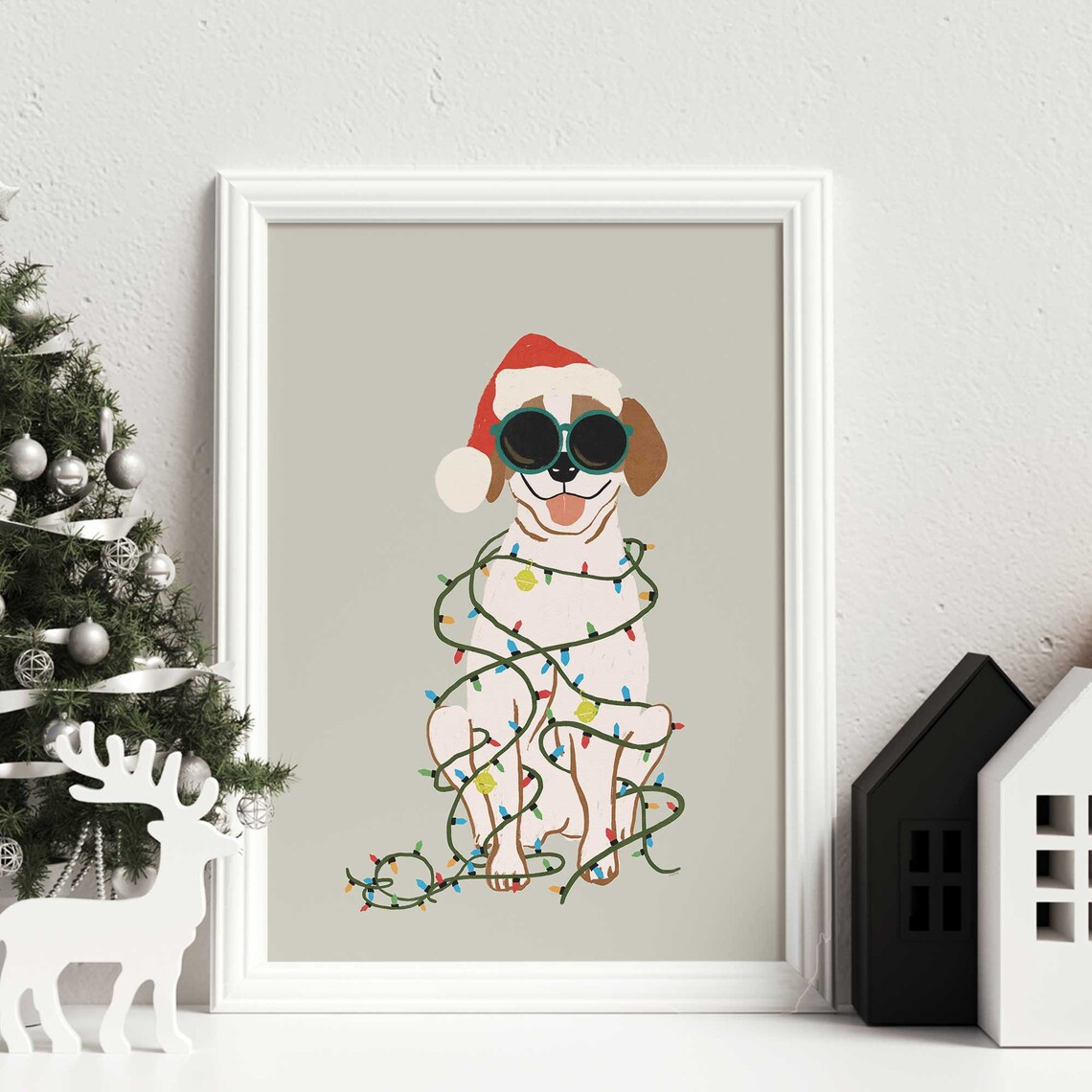Christmas Dog Art Print, Beagle Holiday Decor - Image 3