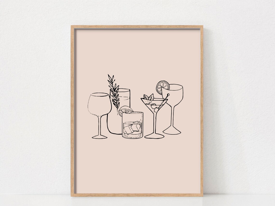 Bar Cart Decor Cocktail Poster, Minimalist Kitchen