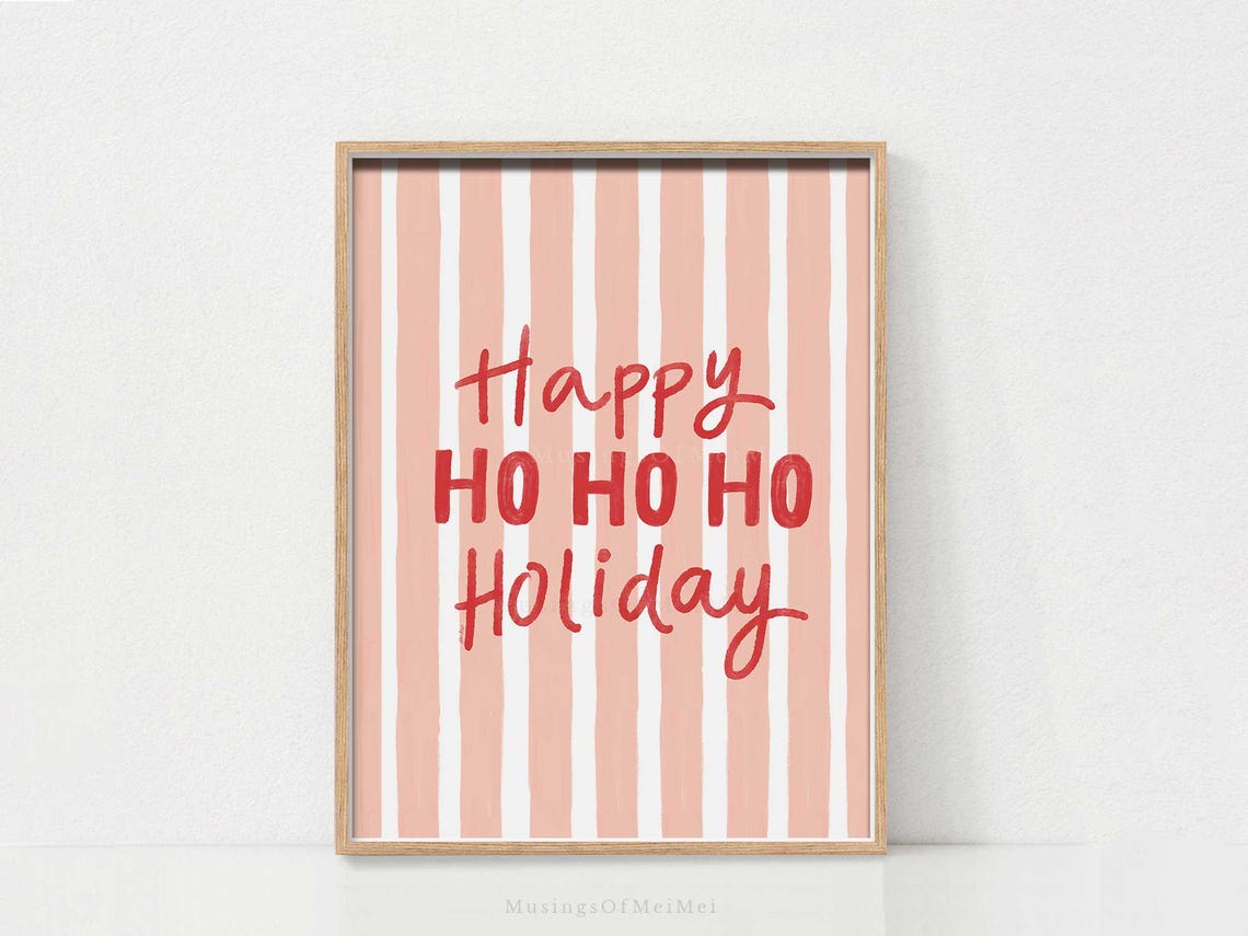 Happy Ho Ho Ho Holiday Pink Striped Christmas Typography Poster
