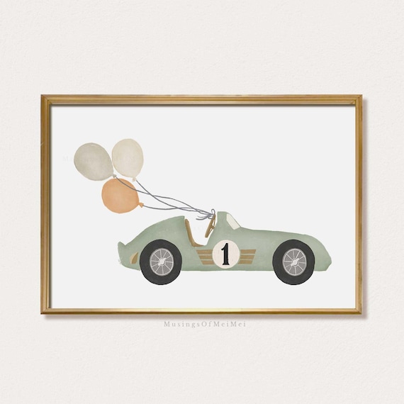 Vintage Race Car Wall Art For Boy Nursery Decor Boys Room Fun Retro Poster Travel Theme Playroom