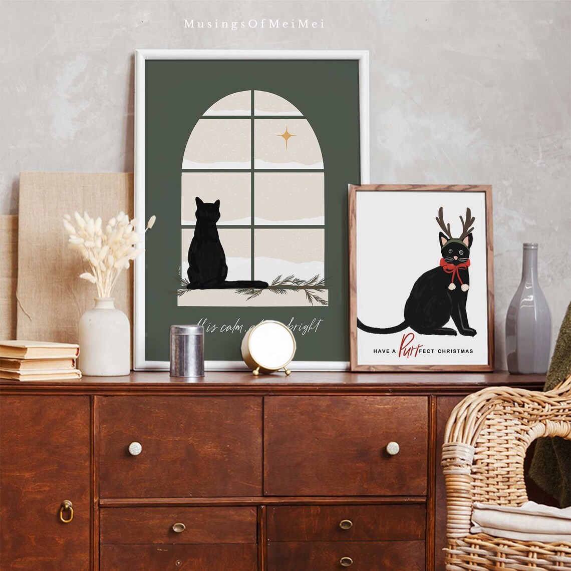 Cat Christmas Wall Art, Holiday Decor Poster - Image 3