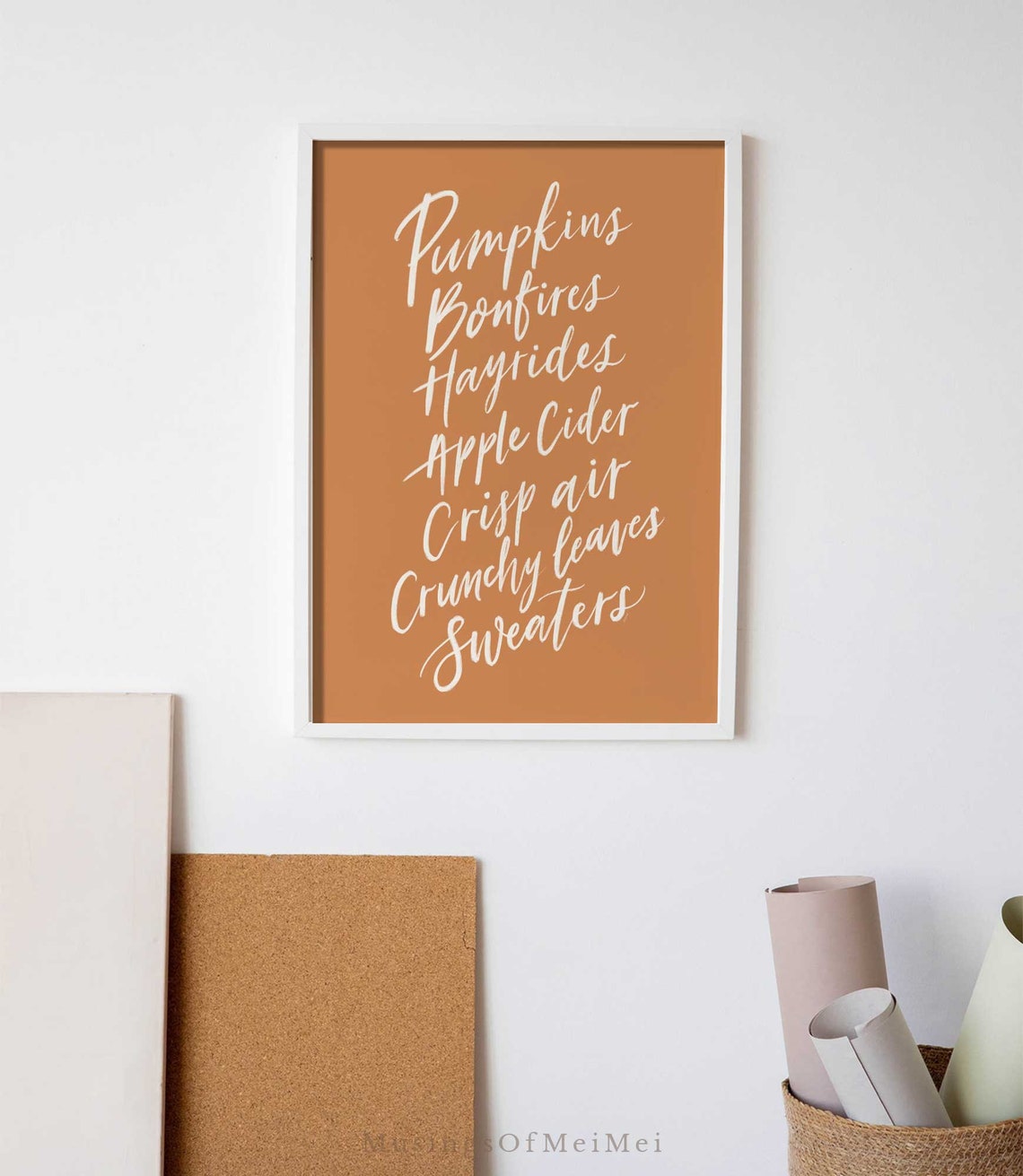 Pumpkins Bonfires Hayrides Fall Calligraphy Rustic Autumn Poster - Image 3