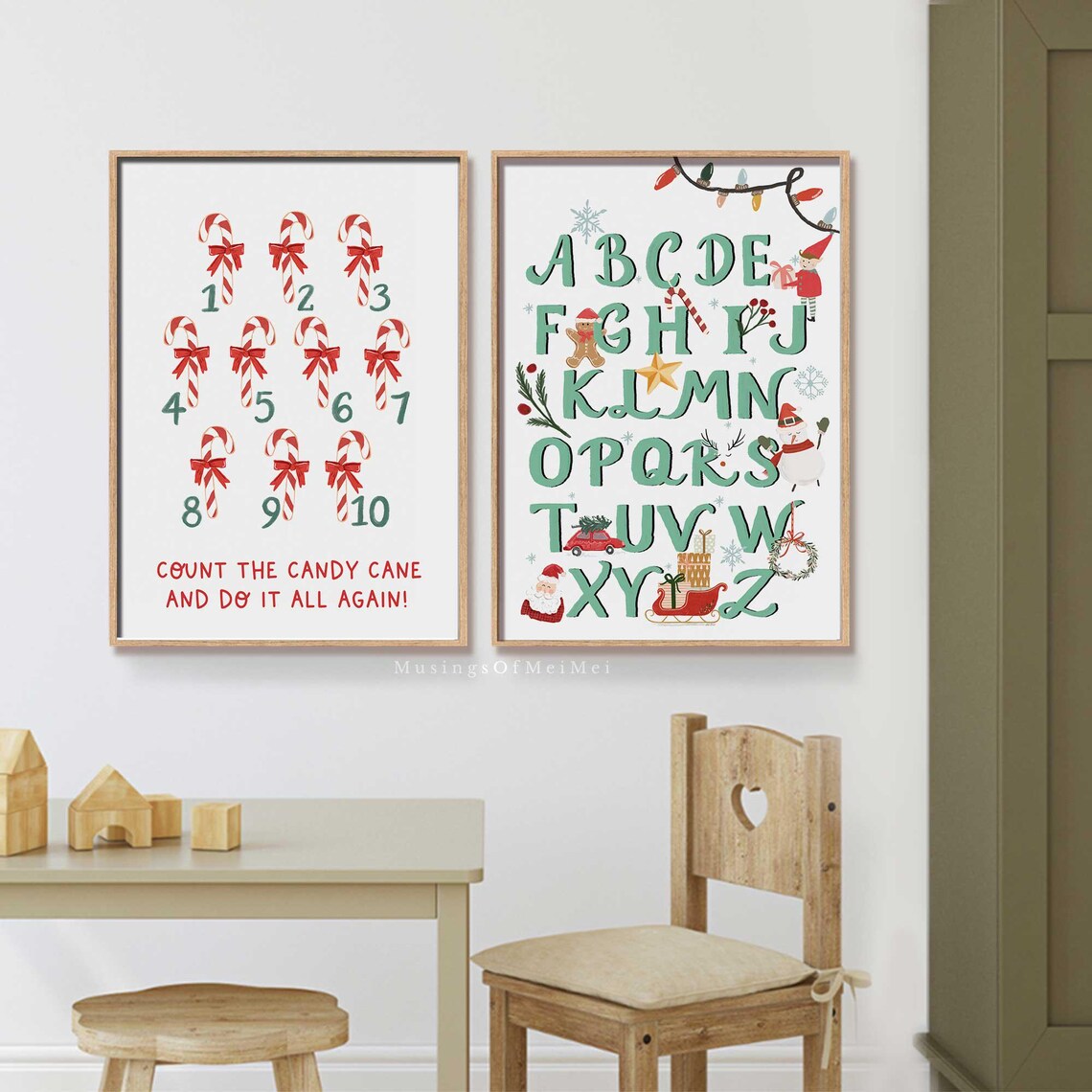 Christmas Alphabet and Candy Cane Counting Set of 2 Kids Poster - Image 3