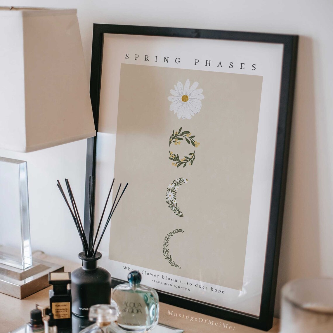 Spring Phases Botanical Moon Phases with Lady Bird Johnson Quote Poster - Image 3
