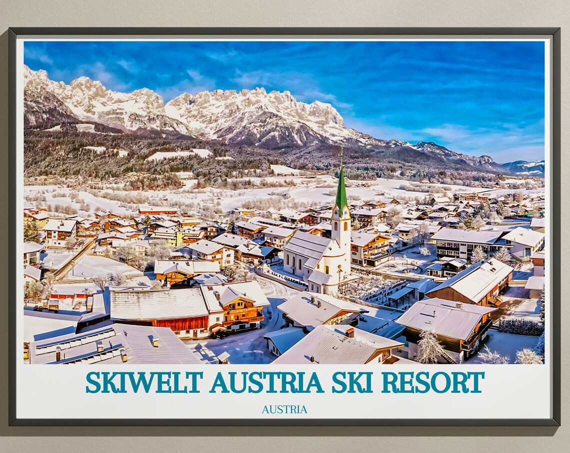 SkiWelt Austria Ski Resort Village Church Winter Snow Poster