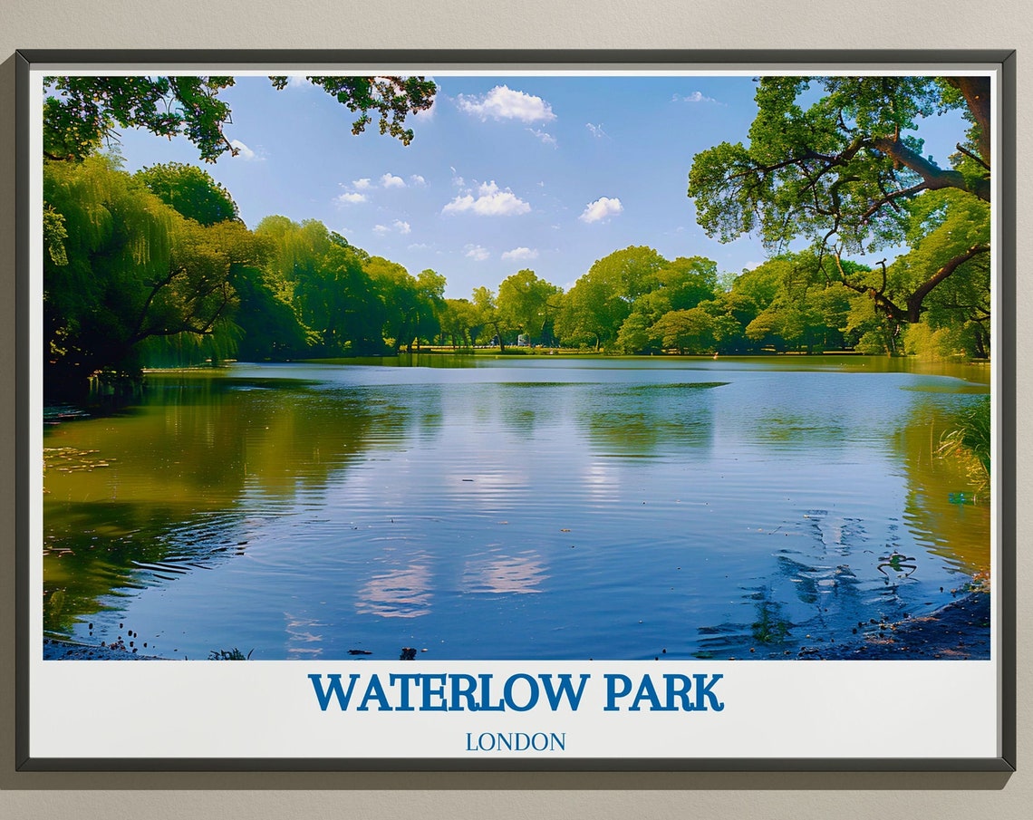 Waterlow Park Lake Panoramic Lush Trees London Nature Poster