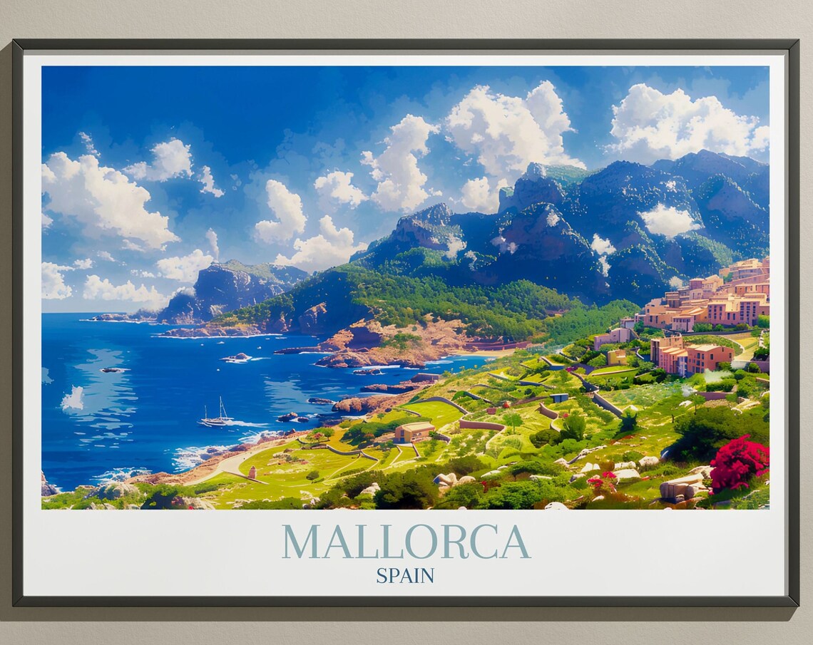 Mallorca Spain Scenic Coast Mountains Mediterranean Bay View Poster